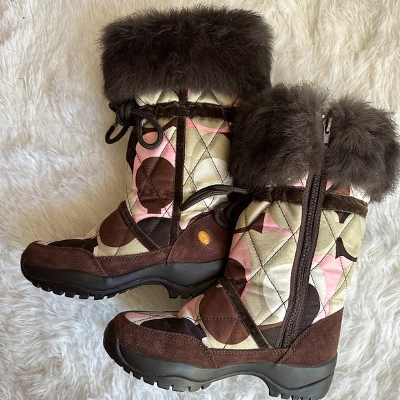 🎀Host Pick🎀EUC Coach Vibram Quilted Boots With Fur/Brown/Green/Pink Size 6 - Picture 3 of 10